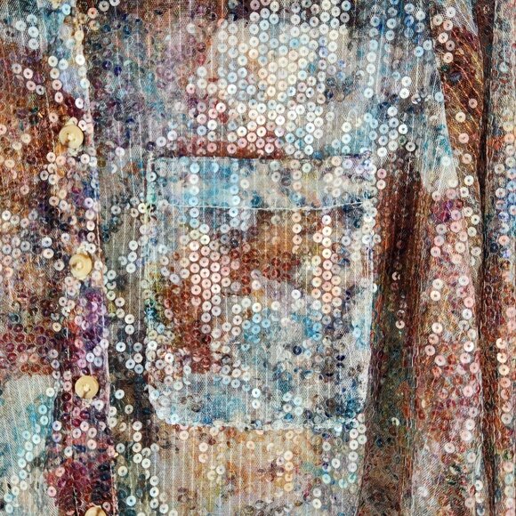NWOT Anthropologie Pilcro Multicolored Floral Sequin Button Up Shirt Top sz S - Picture 6 of 12
